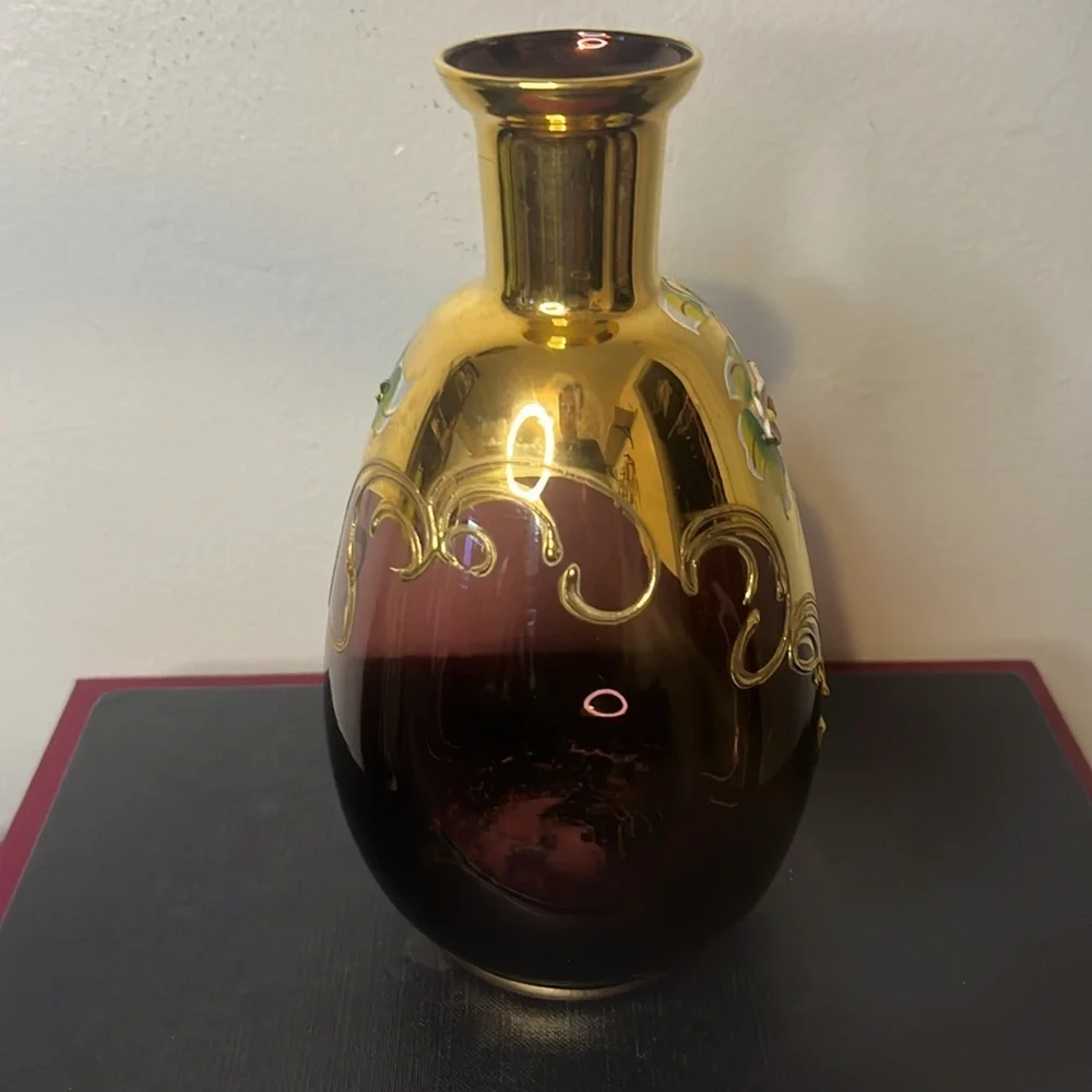 Bohemian Czech Art Glass Moser‎ Style Amethyst Floral Decanter (No Stopper)